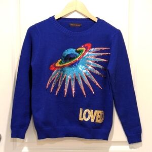 EUC The It Shop M Rainbow Planet "Loved" Sequin Sweater - SEE SIZE NOTES